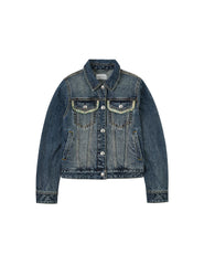 Brocade Inserted Daicock Regular Fit Denim Jacket