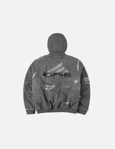 Distressed Print with Logo Embroidery Loose Fit Padded Boomer Jacket