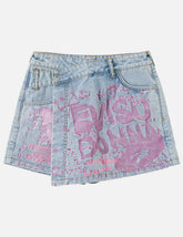 Color Burn-out Wordmark Denim Skort