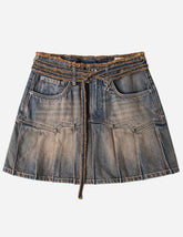 Two Tone Pleated Denim Skirts