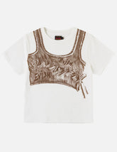 Fake Denim Lace-up Vest Print T-shirt