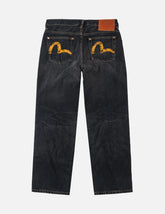 Black Washed Seagull Print Relax Fit Jeans #2030