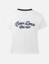 Contrast 3D Seagull and Slogan Embroidery Slim Fit T-Shirt