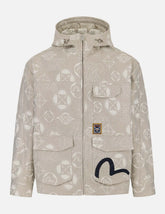 Allover Kamon and Seagull Jacquard Relax Fit Hooded Jacket