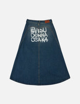 Slogan Print Fashion Fit Washed Denim A-line Skirt
