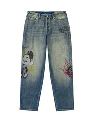 Allover Graffiti Printed Denim Jeans #2030