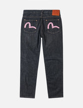 Black Washed Seagull Print Taper Fit Jeans #2017