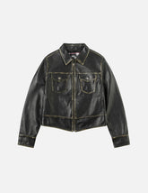 Logo Embossed Cropped Leather Jacket