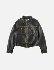 Logo Embossed Cropped Leather Jacket