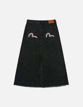 Seagull Embroidery Distressed Fashion Fit Denim Skirt
