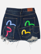 Seagull Print Multi-Pocket Denim Skirt
