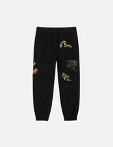 Grateful Crane Print and Multi-pocket Straight Fit Sweatpants