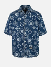 Allover Kamon Print Relax Fit Denim Short Sleeves Shirt