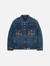 Distressed Seagull Print and Frayed Logo Patch Embroidery Relax Fit Denim Jacket