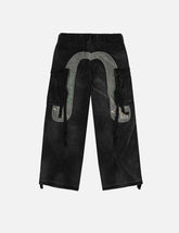 Washed Daicock Embroidery Wide-leg Corduroy Cargo Pants