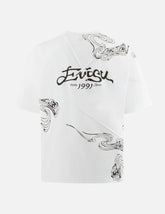 Auspicious Cloud and Logo Print Loose Fit T-Shirt