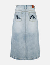 Washed Deconstructed Seagull Fashion Fit Demin Midi Skirt