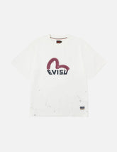 Graffiti-Style Seagull and Logo Print Relax Fit T-Shirt
