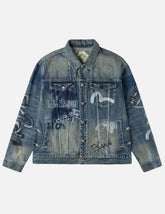 Allover Graffiti Printed Denim Jacket