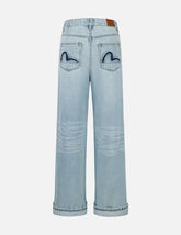Distressed Seagull Appliqué Fashion Fit Wide-leg Jeans