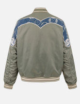 Denim Inserted Daicock with Kamon Embroidery Regular Fit Bomber Jacket