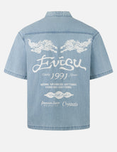 Hakutaku and Logo Print Fashion Fit Denim Baseball Shirt