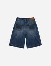 Seagull Embossed Fashion Fit Pleated Denim Shorts