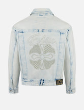 Bleach Washed Kamon Embroidery Fashion Fit Denim Jacket