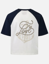 Nautical Theme Embroidery and Print Cropped Horn-sleeve T-Shirt
