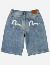 Ink-Splash Washed Seagull Embroidery Jorts