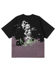 Baby Angel and Graffiti Print Dip-Dye T-shirt