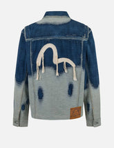 Distressed Logo and Seagull Embroidery Relax Fit Denim Jacket
