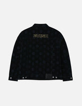 Allover Kamon Flocking Print Relax Fit Denim Jacket
