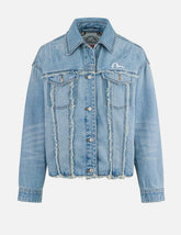 Deconstructed Logo and Seagull Embroidery Oversized Denim Jacket