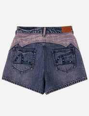 Reverse-Panel Denim Shorts