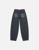 Distressed Kamon Appliqué Embroidery Balloon Fit Jeans