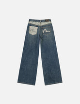 Brocade Pocket and Seagull Appliqué Straight Fit Denim Jeans