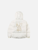 Gold-Thread Cat Appliqué Fashion Fit Down Jacket with Detachable Hood