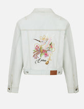 Hummingbird and Magnolia Embroidery Loose Fit Quilted Denim Jacket