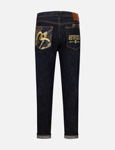Seagull and Logo Brocade Appliqué Taper Fit Jeans #2017