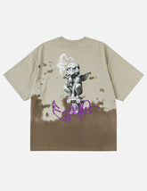 Baby Angel and Graffiti Print Dip-Dye T-shirt