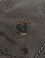 Heavy Washed Multi Logo Badges Print Regular Fit Padded Bomber Jacket