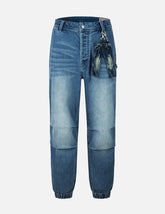 Seagull and Logo Print Loose Fit Denim Joggers