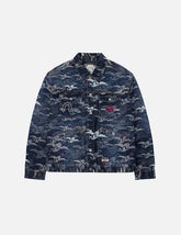 Allover Seagull Cranes Jacquard Loose Fit Denim Jacket