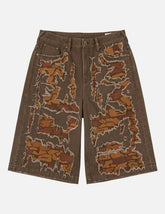 Ishigaki Camouflage Patchwork Denim Shorts