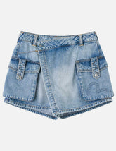 Sashiko Seagull with Rhinestones Cargo Denim Skort