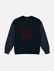 Skull and Seagull Jacquard Oversized Color-Blocking Knit Sweater