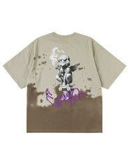 Baby Angel and Graffiti Print Dip-Dye T-shirt