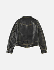 Logo Embossed Cropped Leather Jacket