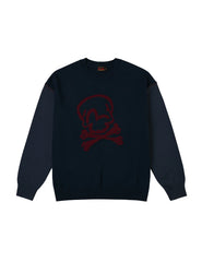 Skull and Seagull Jacquard Oversized Color-Blocking Knit Sweater